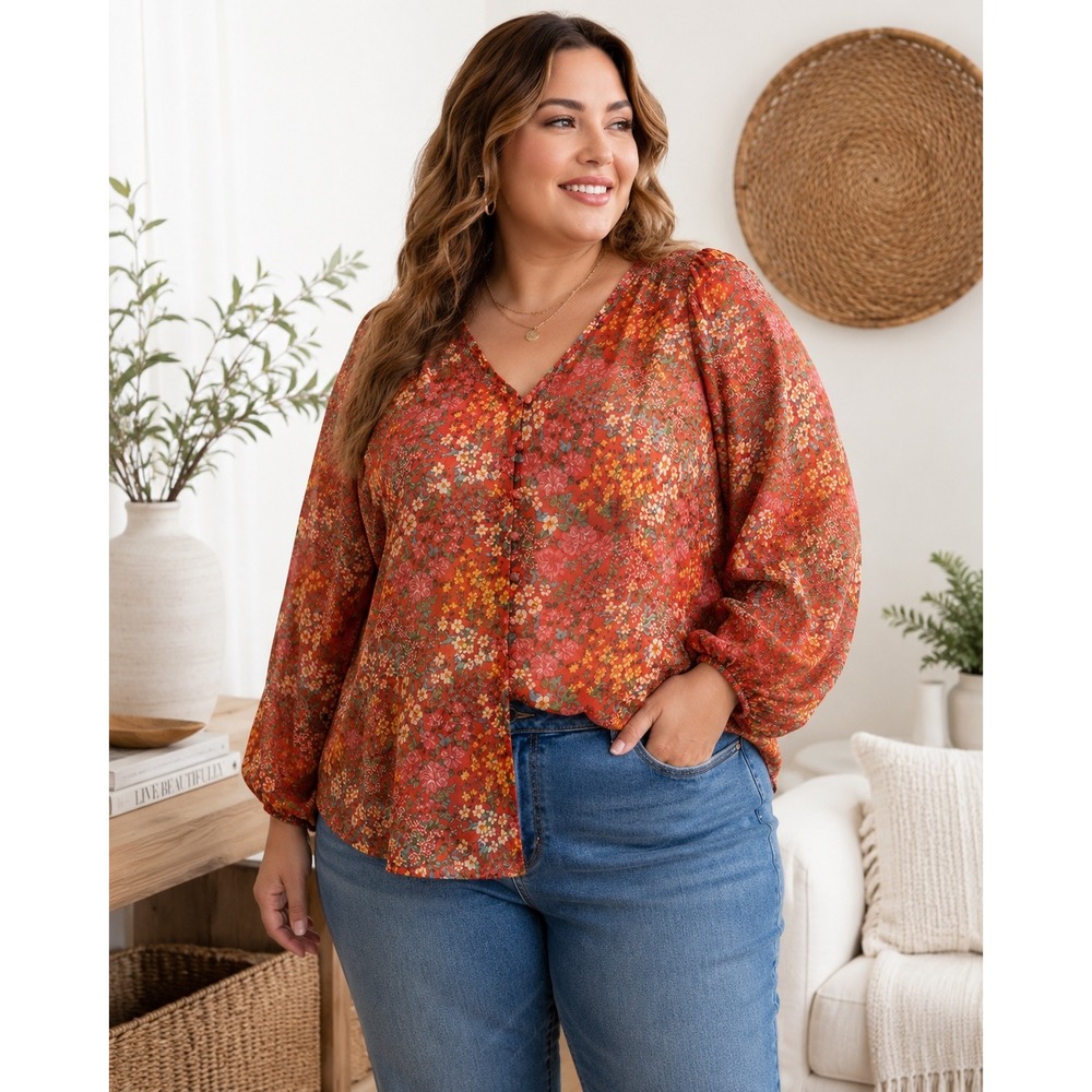 Torrid Romantic Floral Sheer Peasant Blouse Balloon Sleeves Plus size 2